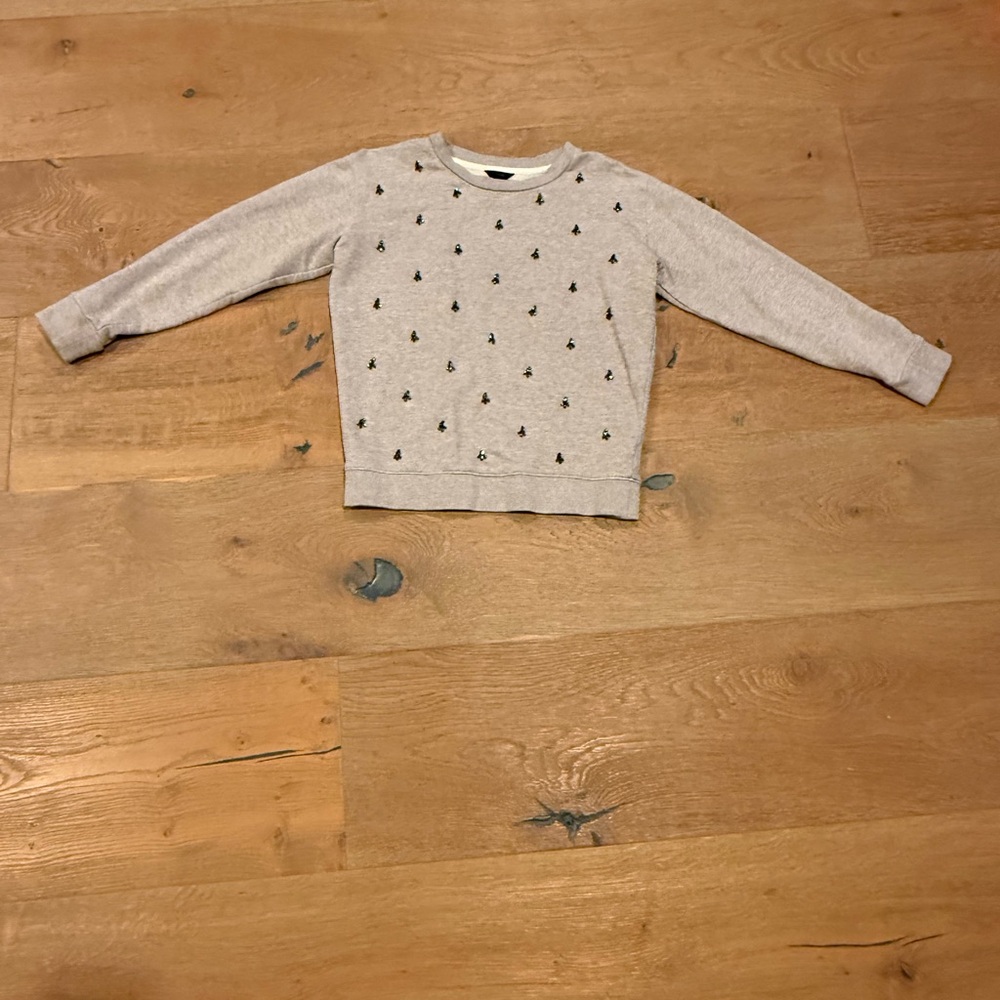 J. Crew Light Gray Sweatshirt with Black Embellishments